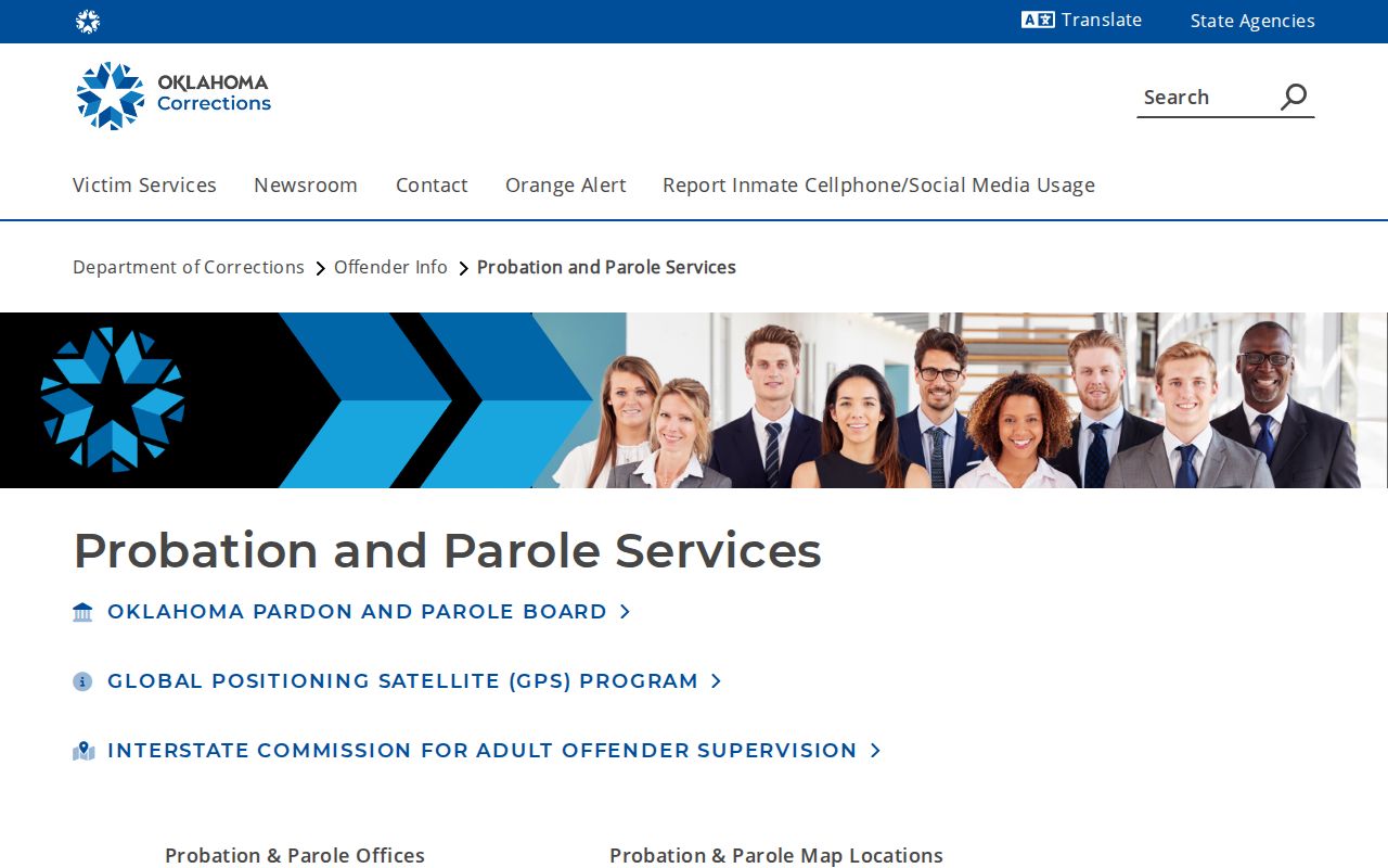 Cotton County post-release supervision office directory showing Frederick probation and parole services