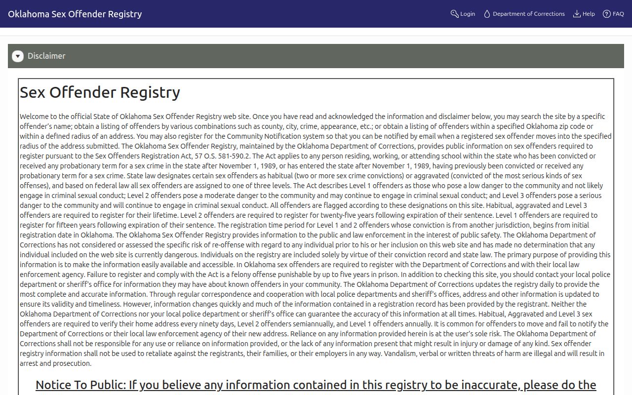 Cotton County released-inmate photo channel at the Oklahoma registry gateway